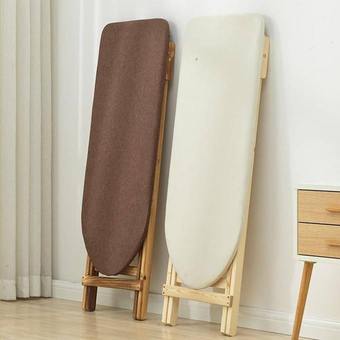 Premium Solid Wood Ironing Board with Foam Pad & Cotton Cover, Adjustable Height for Home Use(White)