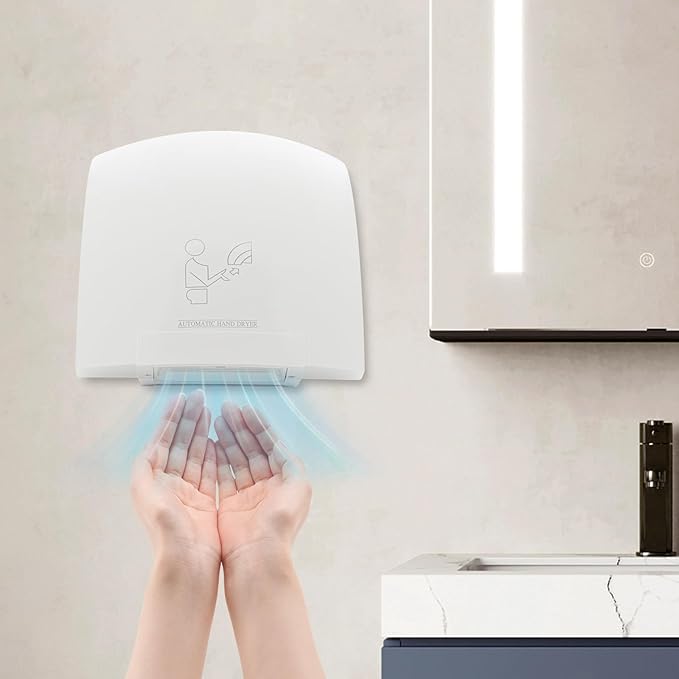 Commercial Hand Dryer White 1200W High Speed Wall Mount Automatic Electric Hand Dryer Commercial Compact Air Hand Dryer with Plug and Adjustable Temperature for Bathrooms Commercial and Household