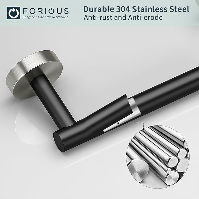 FORIOUS Toilet Paper Holder Wall Mount, Stainless Steel Rustproof Double Post Pivoting Tissue Roll Holder for Bathroom, Commercial Toilet Paper Dispenser, Matte Black & Stainless Steel