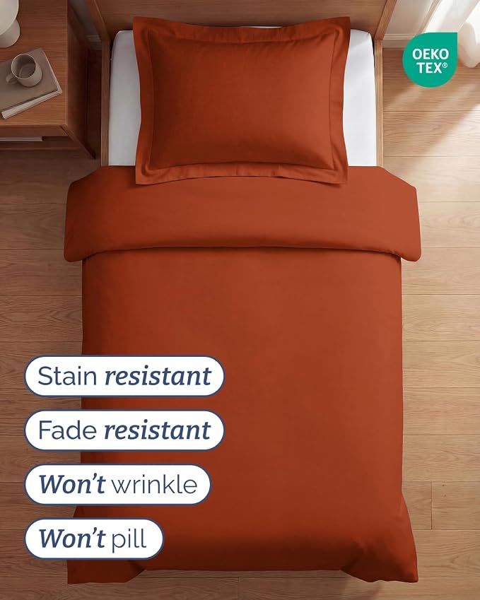 Duvet Cover Twin/Twin XL Size Set - Extra Soft Twin/Twin XL Duvet Cover 68" x 90" with 1 Pillow Sham for Women, Men, Kids & Teens - Comfy, Easy-Care & Fade Free w/ Zipper Closures & Ties (Terracotta)
