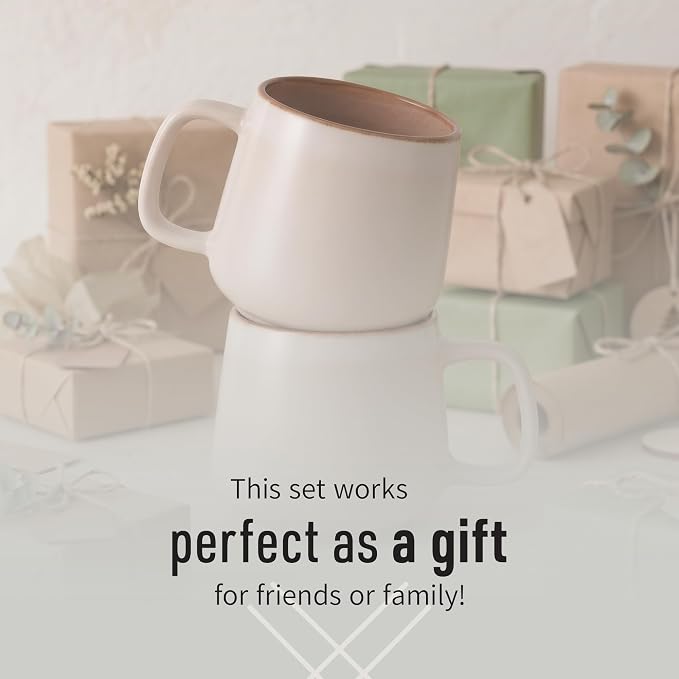 Ava Nord Large Stoneware Ceramic Coffee Mugs Set of 2 | 20 oz | Rose Sand | Lead-Free, Non-Toxic, Freezer - Microwave & Dishwasher Safe, Comfortable Handle, Aesthetic Nordic Design for Tea, Cocoa