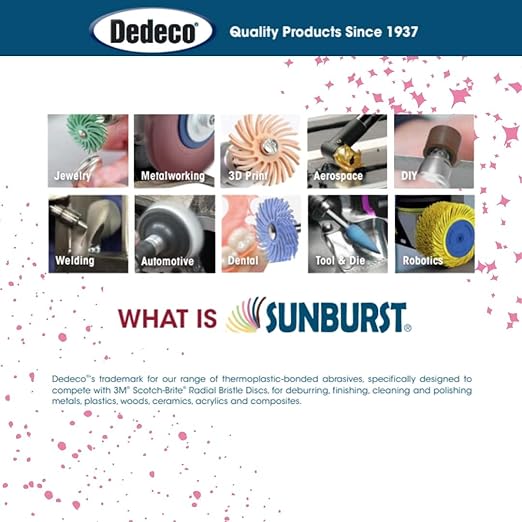 Dedeco Sunburst Radial Bristle Discs 48-Pack - 3/4" Curved - Pink 600 Grit (Fine, Pumice) - Aluminum Oxide for Polishing & Finishing
