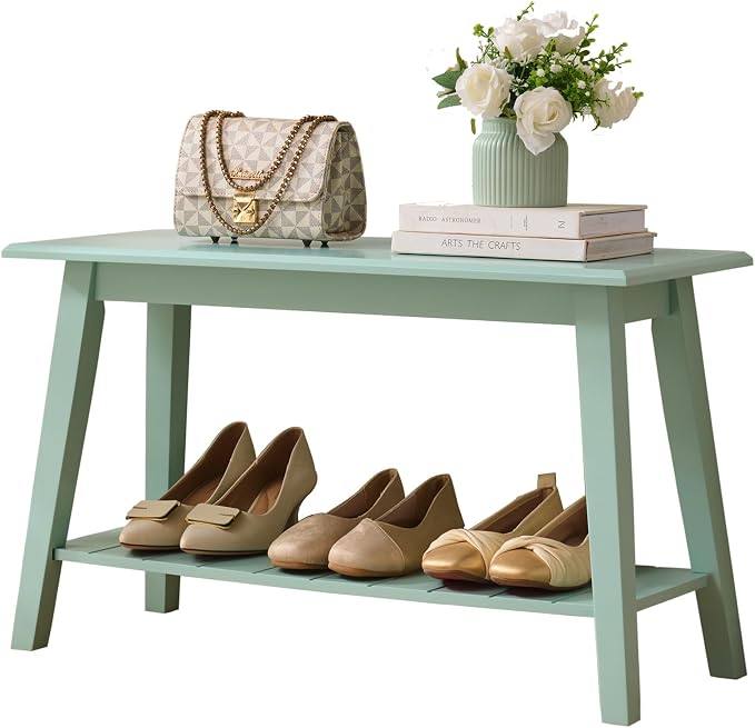 KB Designs - Contemporary Rectangle Storage Bench with Streamlined Design Polished Bottom Shelf for Books Shoes and Magazines Versatile Seating and Entryway Organization - Glacier