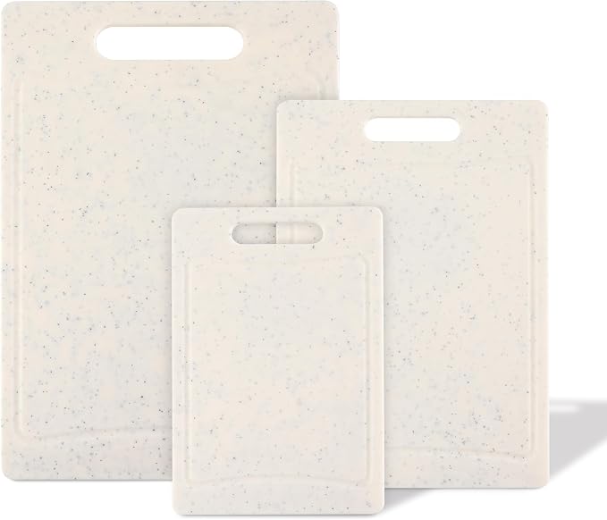 COOK WITH COLOR Non-Slip Cutting Board Set – Kitchen Essentials with Easy Grip Handle for Meat, Veggies, and Fruits, 3 Cutting Boards, Speckled White