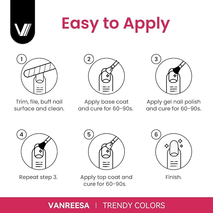 VANREESA 24 Pcs Gel Nail Polish Set -Trendy Colors Gel Polish with Base Coat & 4 Effects of Top Coat White Pink Red Orange Yellow Green Brown Blue Purple Gel Polish Set Nail Kit Gifts for Women Girls