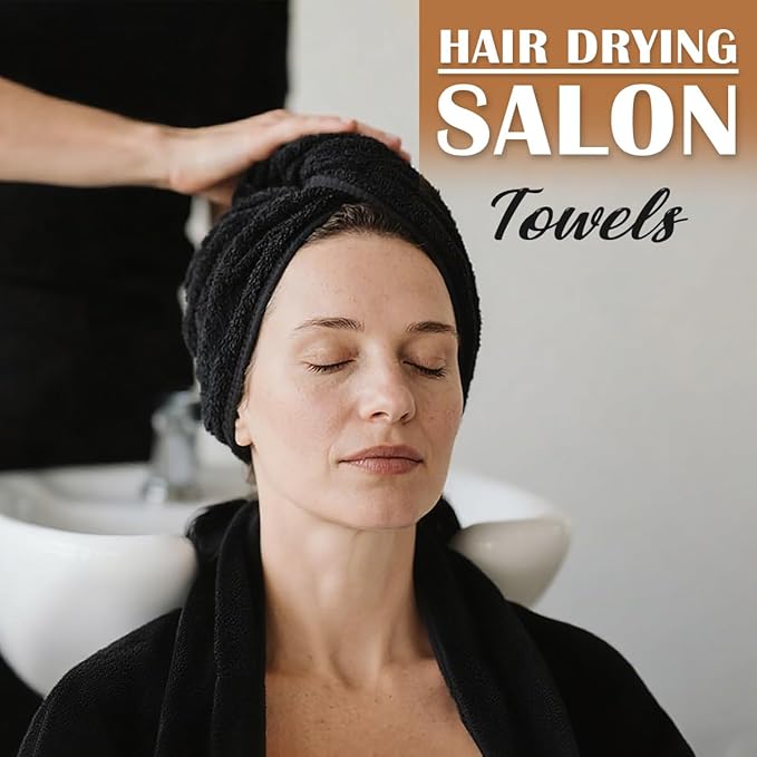 Orighty Salon Towels, Microfiber Hair Salon Towel 16 x 29 Inch, Super Soft and Absorbent Black Towels for Salon, Hand, Gym, Bath, Spa and Home Hair Care, Not Bleach Proof, 2 Pack