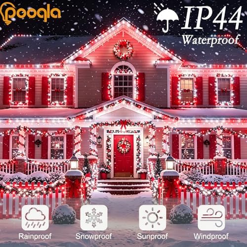 Pooqla 500 LED String Lights Indoor Outdoor, 164 ft Red and White Christmas Lights Plug in with Timer, Connectable 8 Modes Waterproof Clear Wire Twinkle Fairy Lights for Bedroom Party Classroom Decor