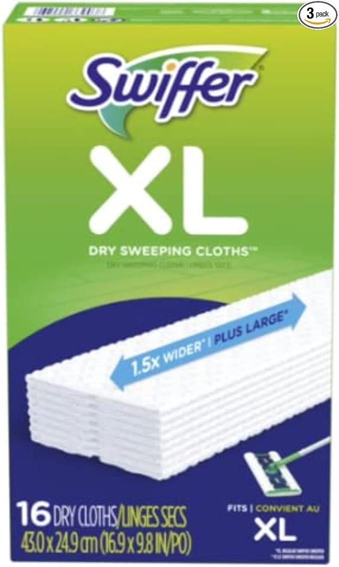 Swiffer Sweeper X-Large Disposable Sweeping Cloths, White, 16-Count Boxes (Pack of 3)