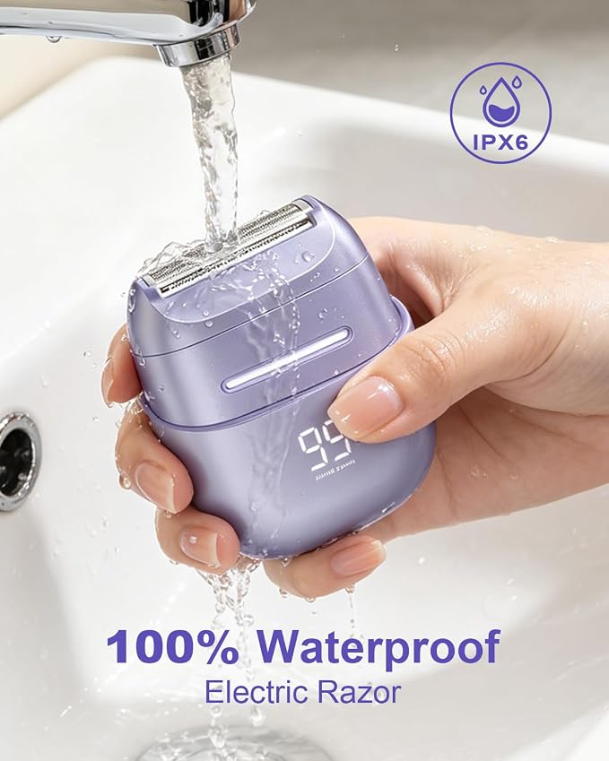 Electric Shaver for Women Waterproof Mini Electric Razors for Women - Cordless Foil Shaver for Hair Removal, Legs, Face, Body, Bikini,Sensitive Skin, Razor for Teen Girls (Purple, Premium)