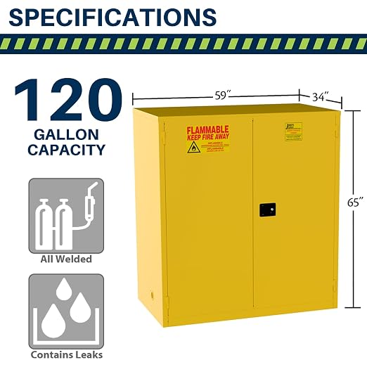 Jamco 120 Gallon Steel Flammable Safety Cabinet, Manual Doors, Yellow | All-Welded Double-Wall Steel Flammable Storage Cabinet, Lockable Doors, 59"W X 34"D X 65"H, Osha & Fm Certified, Made In Usa