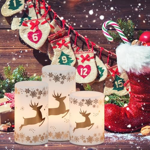 Gold Deer Flameless Candles Battery Operated with 6 Hour Timer