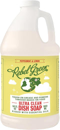 Rebel Green Super Deluxe Dish Soap - Natural Kitchen Dish Detergent - Gentle Dish Liquid Scented with Peppermint & Lemon - (1 Gallon Refill Bottle)