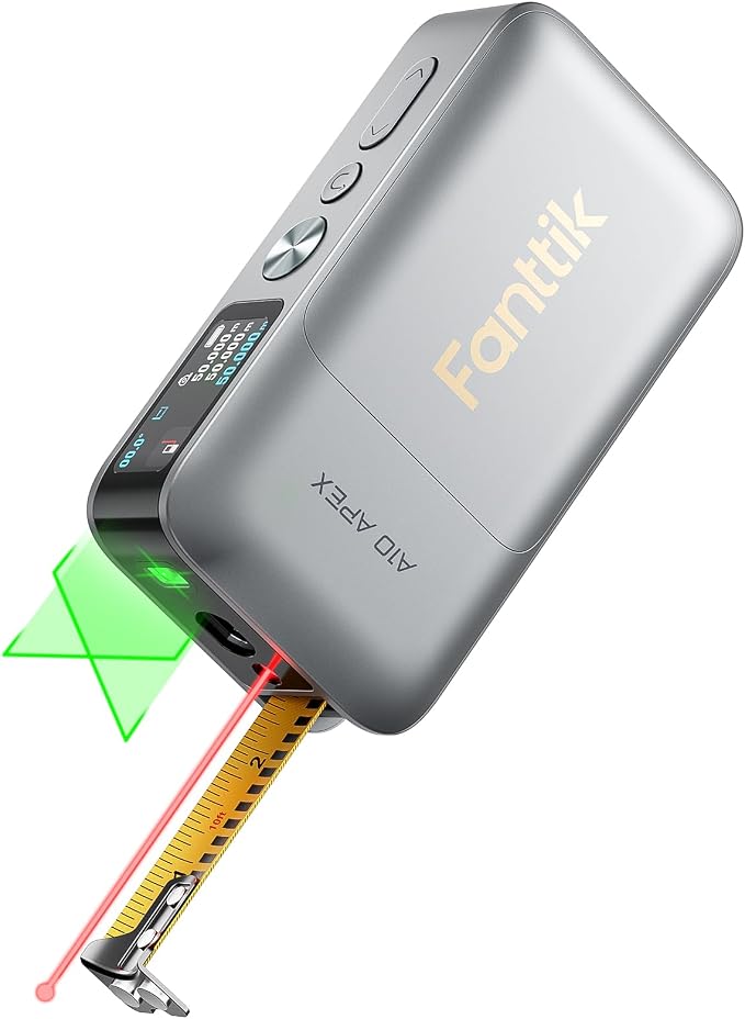 Fanttik A10 Apex 3-in-1 Digital Laser Tape Measure with HD Color Display, 165Ft Rechargeable Laser Measurement & 32Ft Green Cross Line Laser & 9.8Ft Tape, 6 Units, for Distance/Area/Volume/Leveling