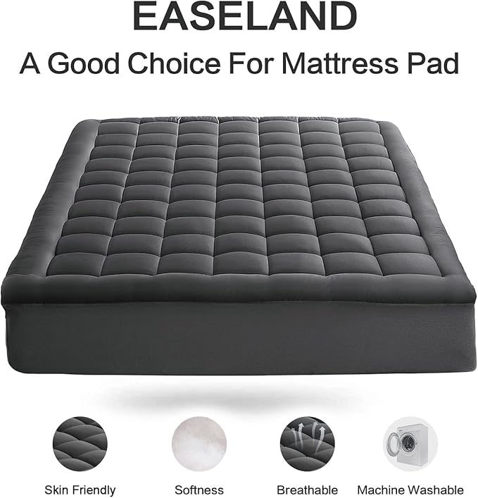 EASELAND Twin Size Mattress Pad Pillow Top Mattress Cover Quilted Fitted Mattress Protector Single Cotton Top 8-21" Deep Pocket Cooling Mattress Topper (39x75 Inches, Dark Grey)