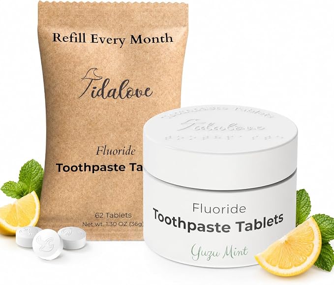 Fluoride Toothpaste Tablets, 5% nHAp, Yuzu Mint, 1-Month Tin