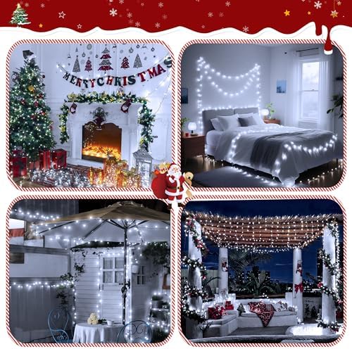 Christmas Lights Outdoor, Christmas Tree Lights Plug in, 8 Modes Twinkle String Light for Bedroom Wedding Party Ceiling Xmas Home Decorations 1200 LED(Cool White 394 FT)
