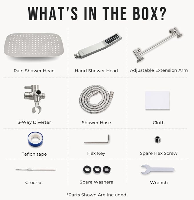 G-Promise All Metal 16 Inch Dual Square Shower Head with Handheld Spray Combo, Rain Shower Head, Adjustable Extension Arm, 3-Way Diverter, 71 Inch Extra Long Hose - A Bathroom Upgrade(Brushed Nickel)
