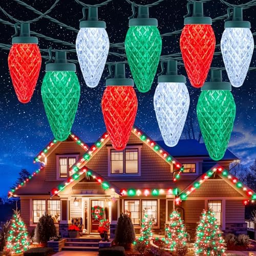 C9 Christmas Lights Outdoor, 114FT 150LED C9 String Lights, Timer & 8 Modes