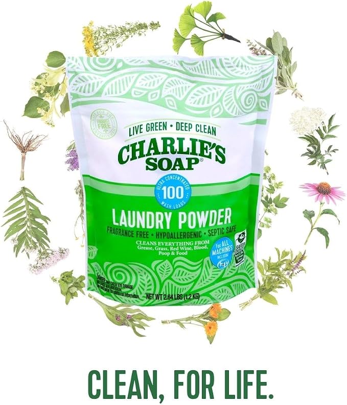 Charlie’s Soap Laundry Powder (100 Loads, 2 Pack) Hypoallergenic Deep Cleaning Washing Powder Detergent – Eco-Friendly, Safe, and Effective