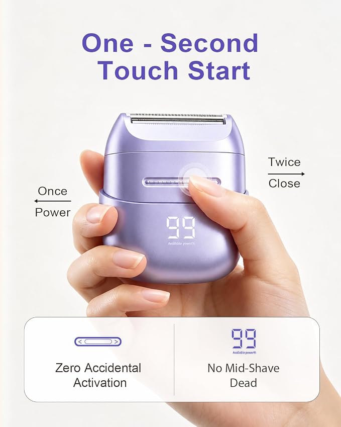 Electric Shaver for Women Waterproof Mini Electric Razors for Women - Cordless Foil Shaver for Hair Removal, Legs, Face, Body, Bikini,Sensitive Skin, Razor for Teen Girls (Purple, Premium)