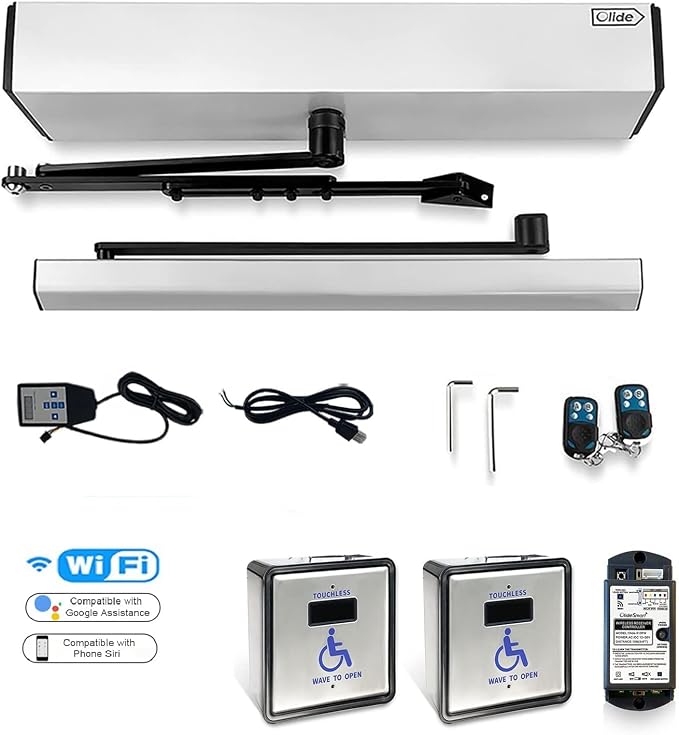 Handicap Door Opener Touch Free Open Door,with Touchless Wireless Square 4.5'' Handicap Push Buttons Wave Sensor to Open Olide-512N