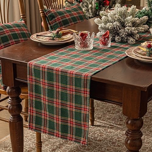 Softalker Christmas Checkered Tartan Table Runner, Green, 13 x 108 Inch