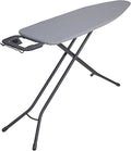 Household Essentials Ultra Ironing Board, 4-Leg, with Steel Top and Iron Rest, Cotton Cover with Fiber Pad, Heat and Stain Resistant, Matte Black Frame, Grey Cover