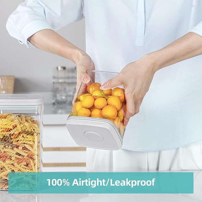 Food Airtight Containers (1500ml) 1.5 Qt Pop Up Food Formula Container With Lids, Bpa-Free One Button Open Stackable Container for Coffee Tea Brown Sugar Cereals - 8 Labels - Clear
