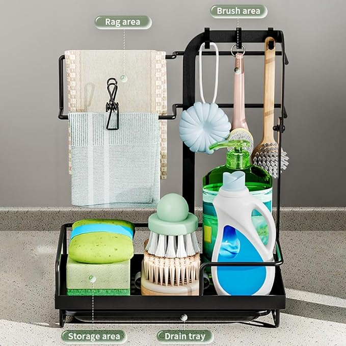 Sink Counter Organizers Rusts Iron Shelf Towel Rod Hook For Sponge Gloves Brush Cloth Drying Rack