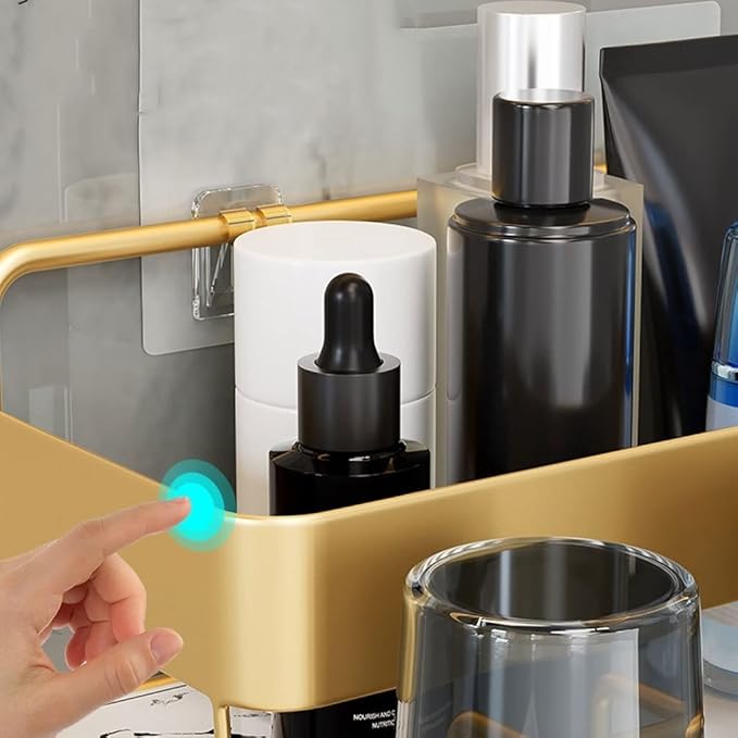 Toothbrush Rack Nordic Light Luxury Wall-Mounted Metal Toothbrush Holder Multifunctional Bathroom Storage Rack with Mouthwash Cup Bathroom Toothbrush Holder(A)