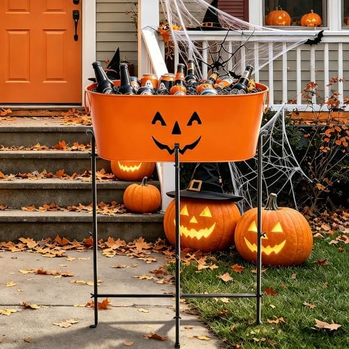 5.5 Gal Halloween Galvanized Ice Buckets with Stand,Halloween Candy Bucket