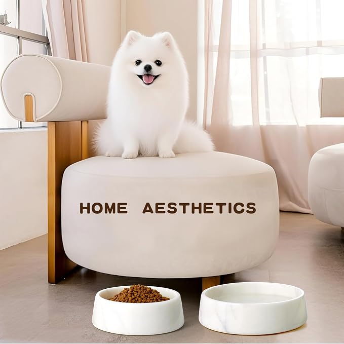 SAMAH White Marble Dog Bowl, Non-Slip Non-Tipping Heavy Dog Food Bowl, Large Weighted Stone Dish, Natural Marble Dog Water Bowl, Easy to Clean, Gifts for Cat & Dog Lovers, Holds 6 Cups(6 lbs)