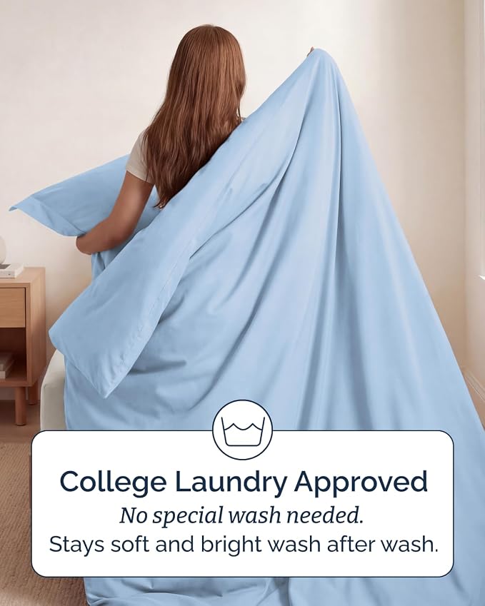 Duvet Cover Twin/Twin XL Size Set - Extra Soft Twin/Twin XL Duvet Cover 68" x 90" with 1 Pillow Sham for Women, Men, Kids & Teens - Comfy, Easy-Care & Fade Free w/ Zipper Closures & Ties (Sky Blue)