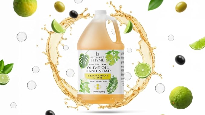 Brittanie's Bergamot Lime Pure Castile Olive Oil Liquid Soap 1 Gallon (128oz) | Face, Body Wash, Dishes, Pets & Laundry | Natural Vegan Sulfate Free, Moisturizing & Refill-Friendly
