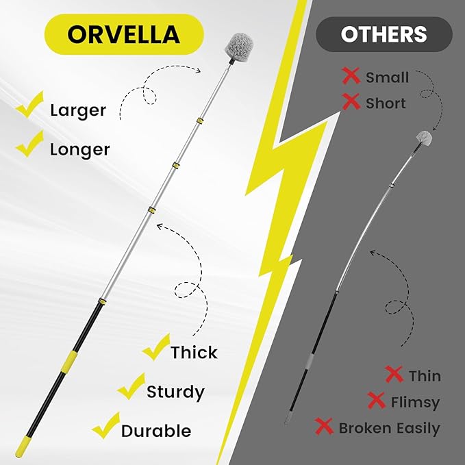 26FT High Reach Cobweb Duster with Extension Pole, Spider Web Brush for Cleaning with 5-20FT Telescopic Pole, 8" Larger Extendable Duster for High Indoor & Outdoor Webs