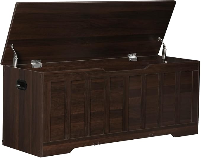VANKILEY 47.2" Storage Chest Extra Large,Storage Trunk with 2 Safety Hinges,Wooden Storage Bench,Shoe Bench,47.2x15.7x19.1 Inch,Easy Assembly,Storage Bench for Bedroom,Living Room,entryway(Espresso).