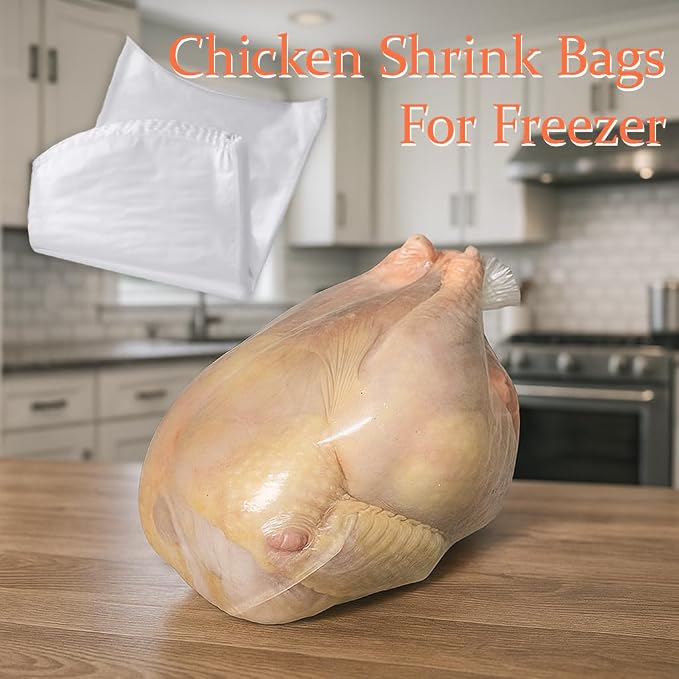 Poultry Shrink Bags, Chicken Bags, 50 Pack (16x30 inches) Clear Poultry Shrink Wrap Freezer with 50 Zippers, Silicone Straws for Chickens, Rabbits