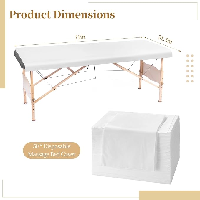 50 PCS Massage Table Sheets, Disposable Non-Woven Massage Bed Covers, 71 x 31.5 in, Single Use Sheets for Spa, Beauty Salon, Tattoo Table, Hotel, Skincare Chair