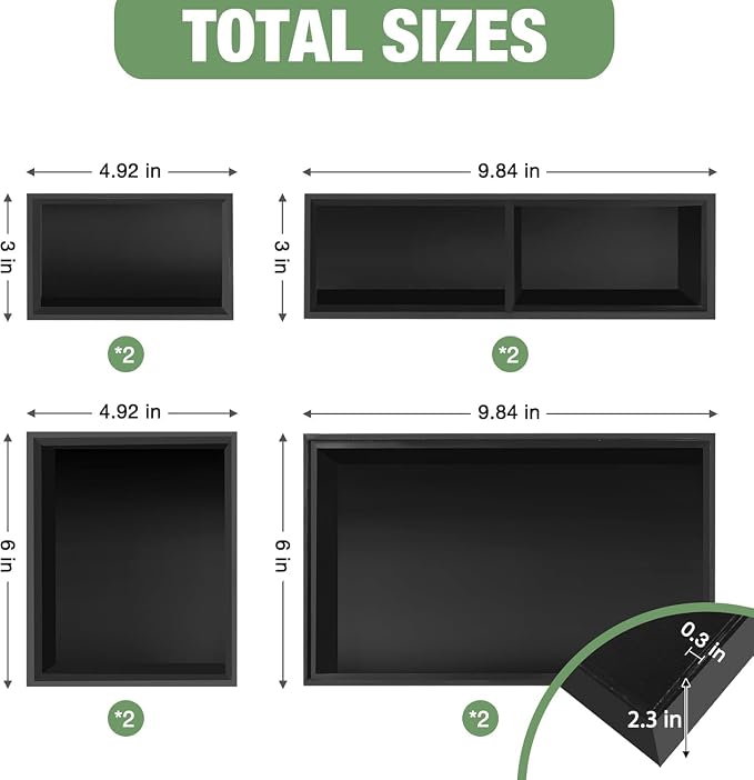 Bamboo Drawer Organizer Set, 8 PCS Black Multi-Use Drawer Storage Boxes, Junk Drawer Organizer Divider Bins for Bathroom, Kitchen, Office Desk, Makeup, Jewelry, Utensils
