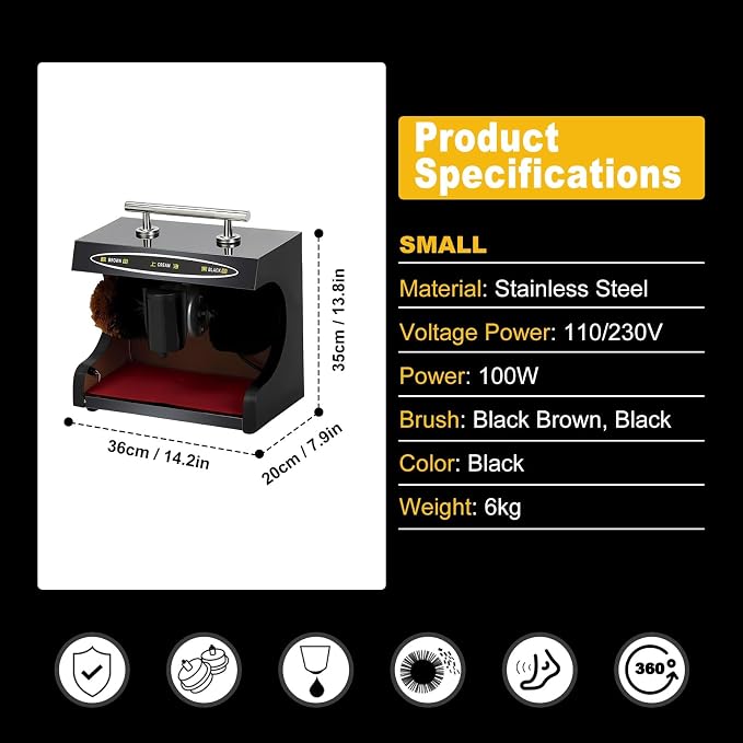 Electric Shoe Cleaning Machine, Automatic Shoe Polisher with Dual Brushes, Leather Shoe Shine Machine for Home, Commercial, Hotel, Airport, Or Station Use(Black,Small)