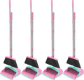 NACENA Broom and Dustpan Set, 52-in Long Adjustable Handle Broom Dustpan Combo with Dustpan Teeth to Automatically Clean Hair Suitable for Home Kitchen Office Hall Floor (Pink&Blue), 4 Pack