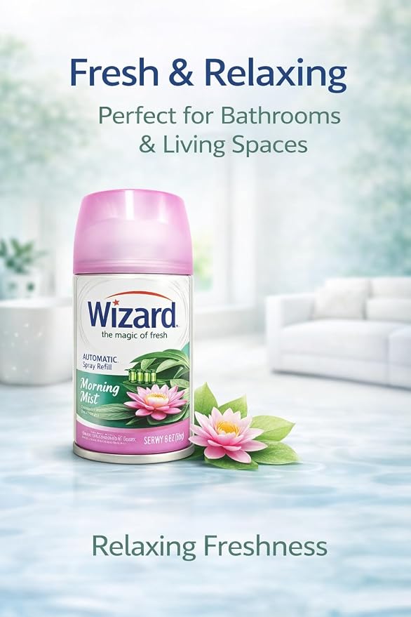 Wizard Automatic Spray Refills Summer Fresh Collection Variety Pack Compatible with Air Wick Freshmatic Dispensers Tropical Citrus Hawaiian Retreat Freshly Folded Linen Lavender Apple Cinnamon 12 Pack