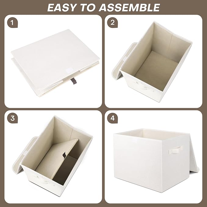 Bagnizer Large 42 Quarts Fabric Storage Bins with Lids [2-Pack] Linen Collapsible Foldable Storage Cubes, Closet Organizer Containers boxes with Handles for Home Office (16.7 x 12 x 12, White)