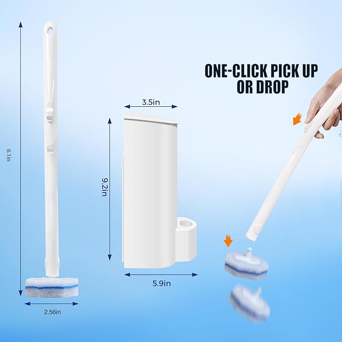 2 Pack Disposable Toilet Brush with 60 Refills, Wall Mounted Toilet Bowl Cleaner Wand Kit and Holder, Bathroom Cleaning Supplies, Toilet Scrubber Disposable Heads