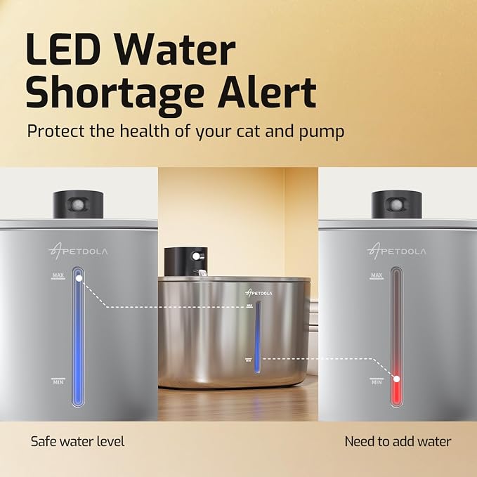 Wireless Cat Water Fountain Stainless Steel,135floz/4L Battery Operated Automatic Pet Fountain,Cordless Cat Water Dispenser Pet Water Fountain for Cats Dogs Pets Outdoor
