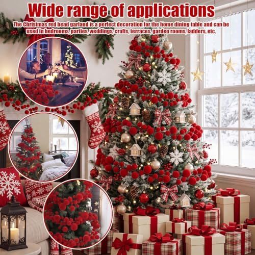2 Pcs 9 ft Red Velvet Christmas Ball Ornament Garland