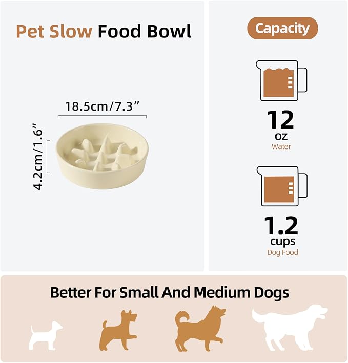 Havniva Dog Bowls Slow Feeder, Ceramic Slow Feeder Dog Bowls for Fast Eater | 1.2 Cups Dog Food Bowl Puzzle Feeder, Slow Feeding Bowls for Small & Medium Breed, Non-Slip Base, Anti-Choking