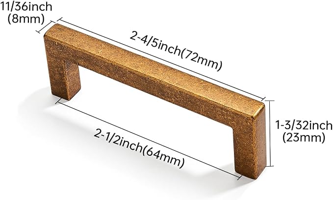 khtumeware 2 Pack 2-1/2 inch(64mm) Hole Center Antique Brass Cabinet Pulls Solid Heavy-Duty Square Cabinet Handles Drawer Pulls Kitchen Cabinet Hardware Kitchen Handle