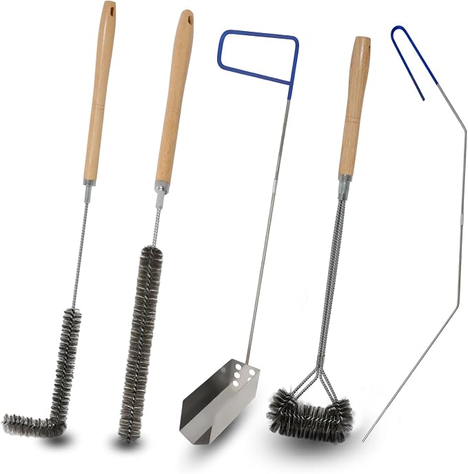 Fryer Cleaning Tool 5 Piece Set, for Commercial Kitchen, Fryer | Include Deep Fryer Basket Brush, Long Handle L-Shaped, Straight Crevice Cleaning Brush, Cleanout Rod, V-Shaped Strainer Scoop