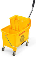 PLASTIC PRINCE Small Mop Bucket with Wringer on Wheels 5 Gallon, Heavy Duty Dual Chamber Mini Mop Bucket Separate Dirty Water, Perfect for Household, 20 Quart Yellow